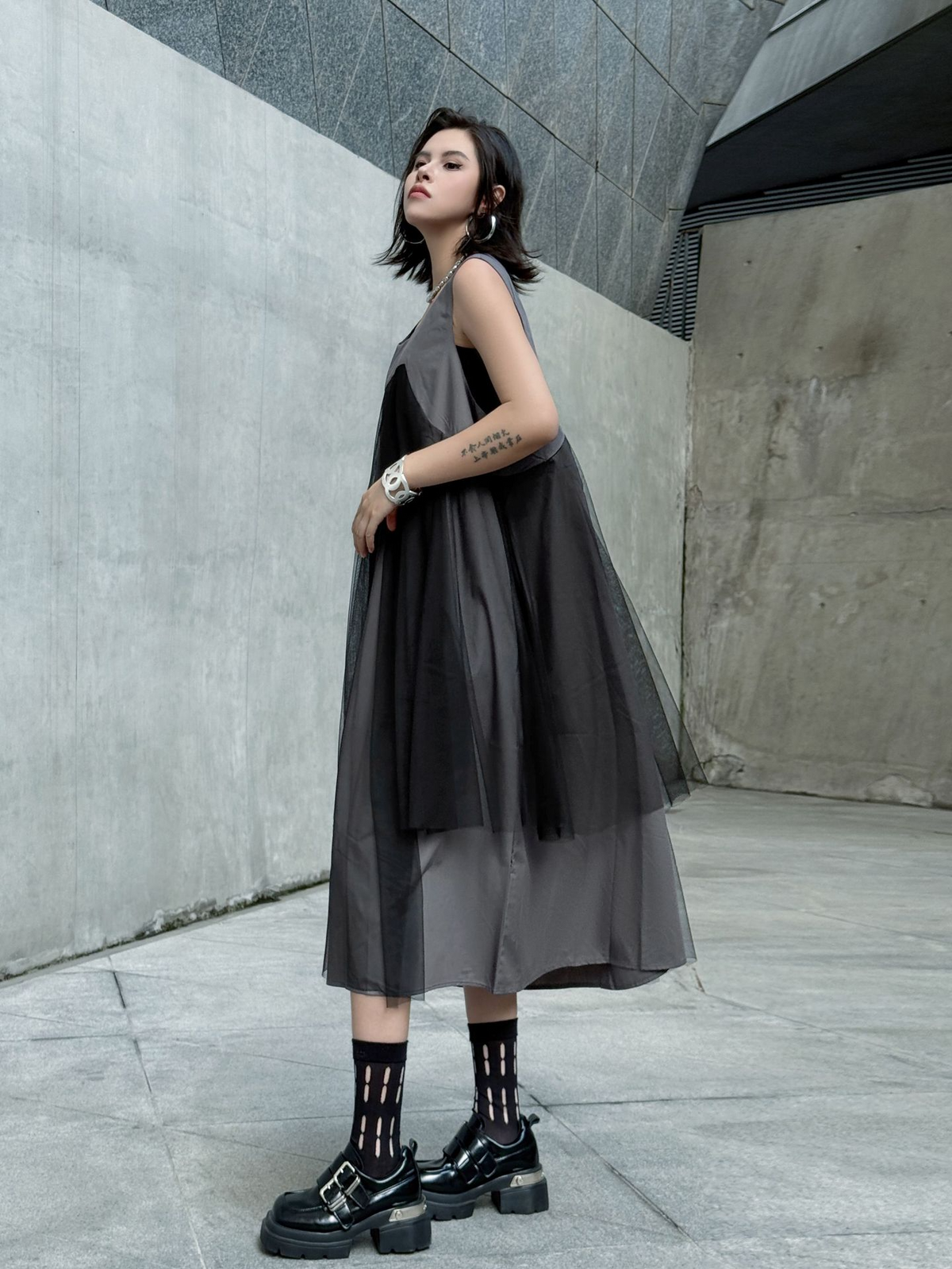Layered Mesh Flare Dress