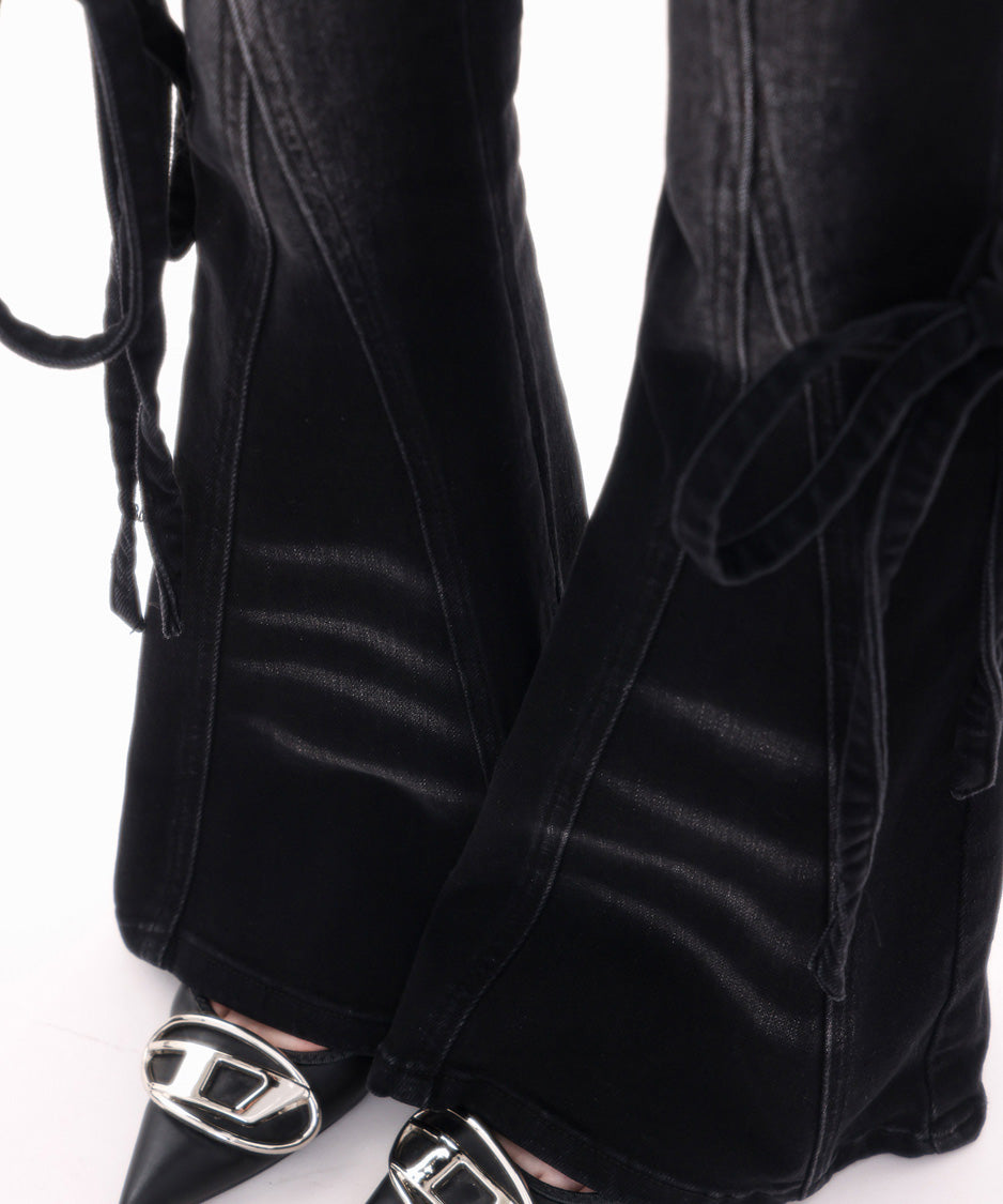 Wrap Layer Lace-Up Flare Denim Pants