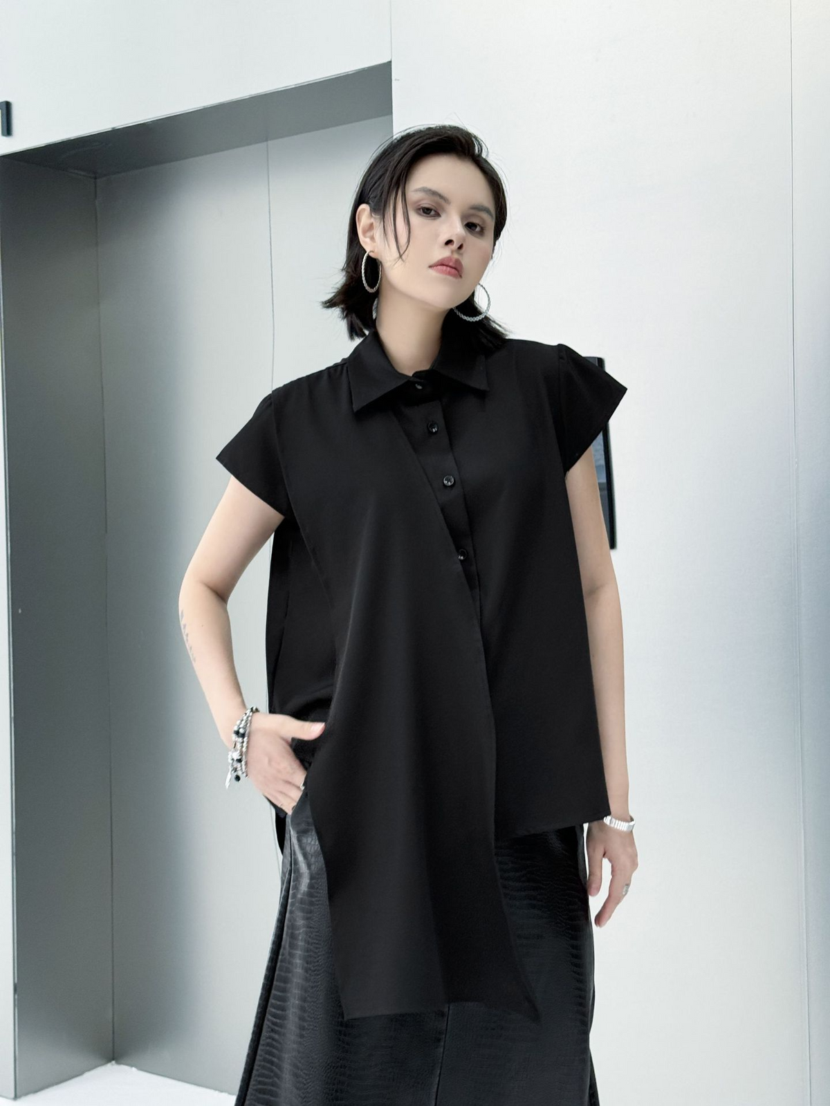 Drape Front Cap Sleeve Blouse