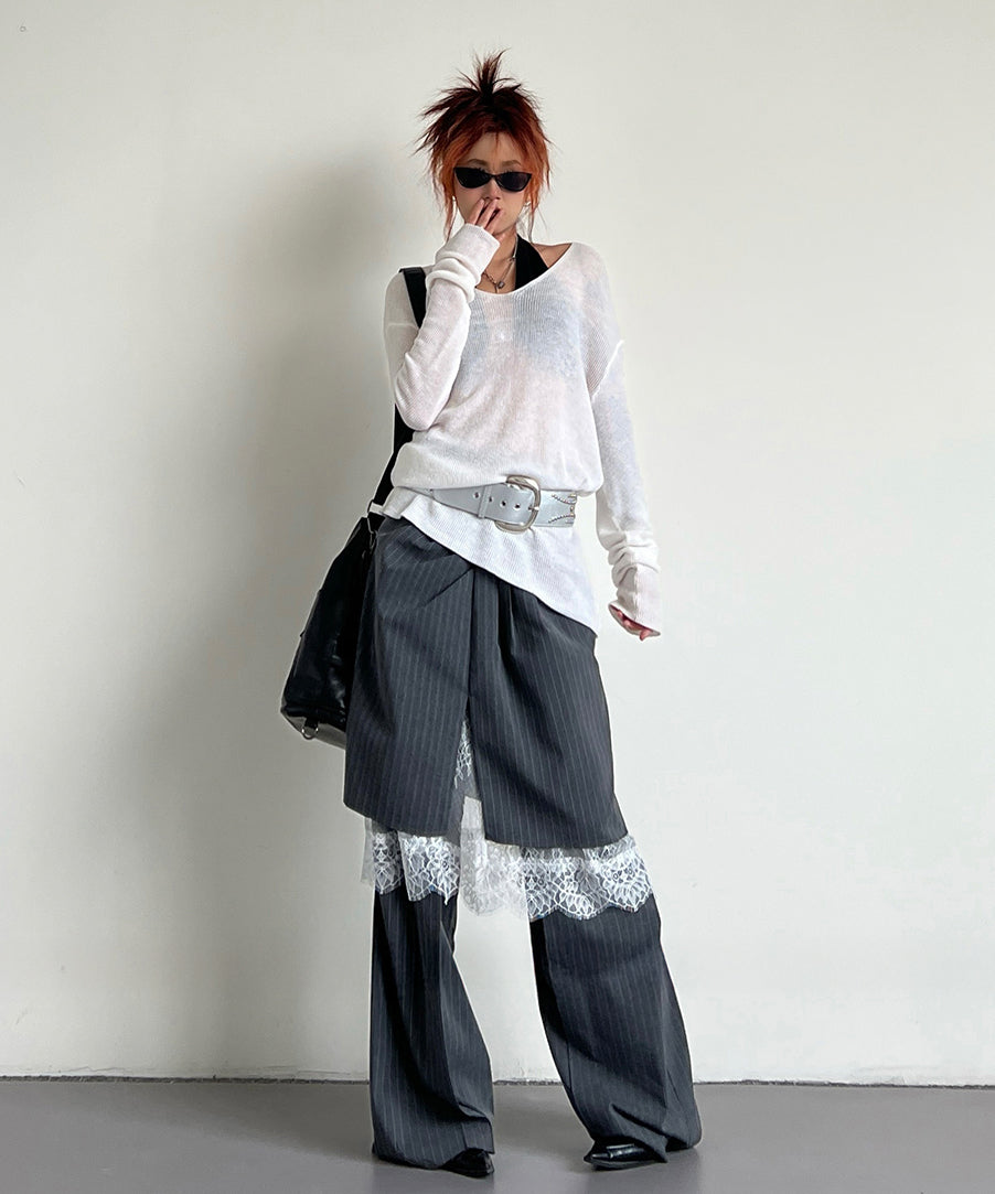 Pinstripe Lace Layered Pants