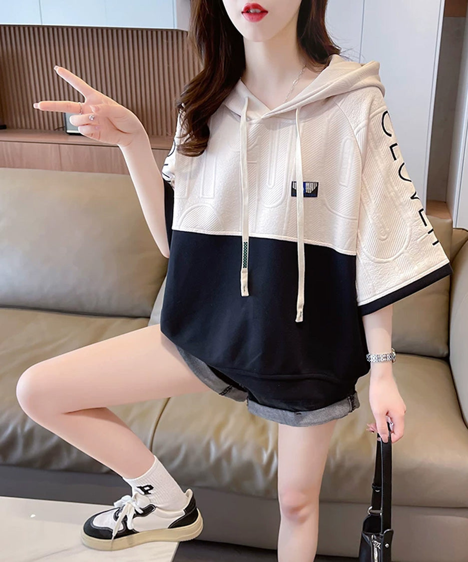 Block Tone Hoodie Top