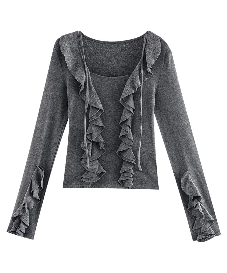 Ruffle Trim Slim Fit Top