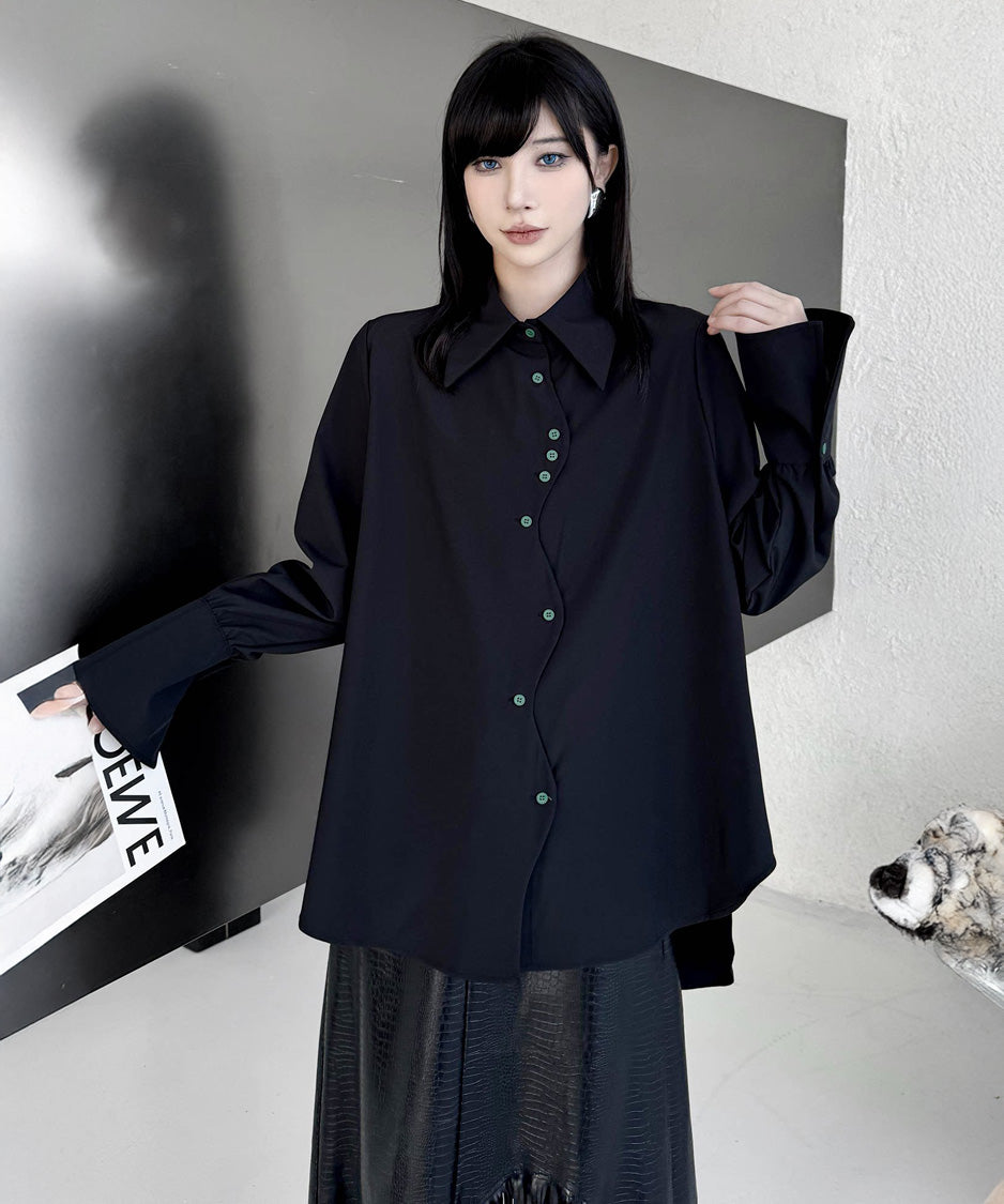 Wave Button Flare Sleeve Shirt