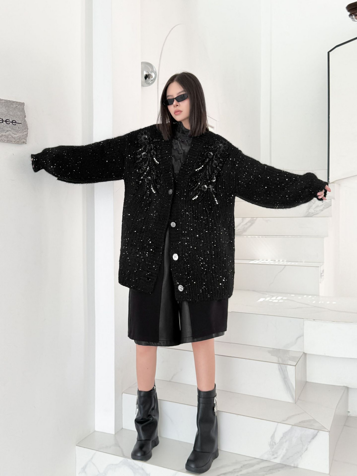 Sequin Knit Oversized Cardigan