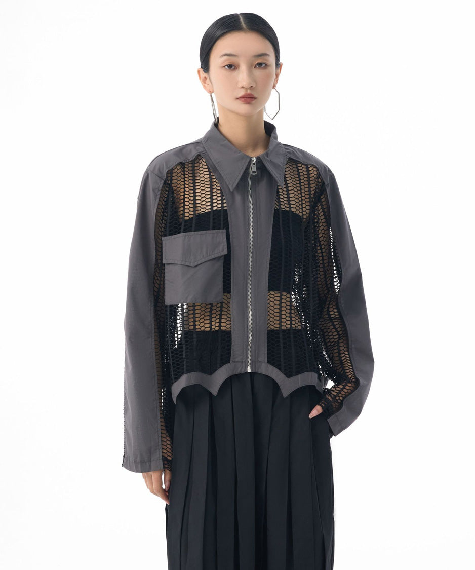 Mesh Zip Utility Blouse