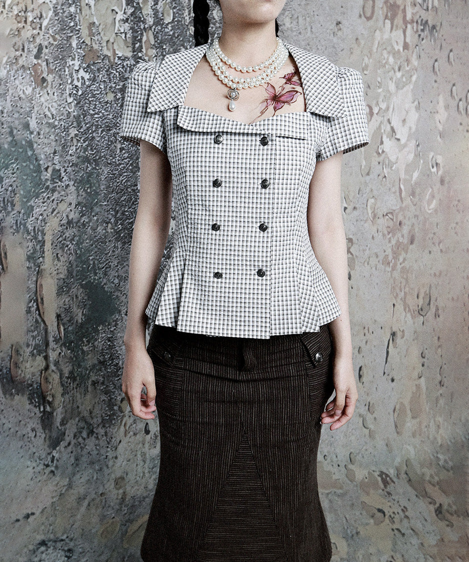 Grid Line Panel Blouse