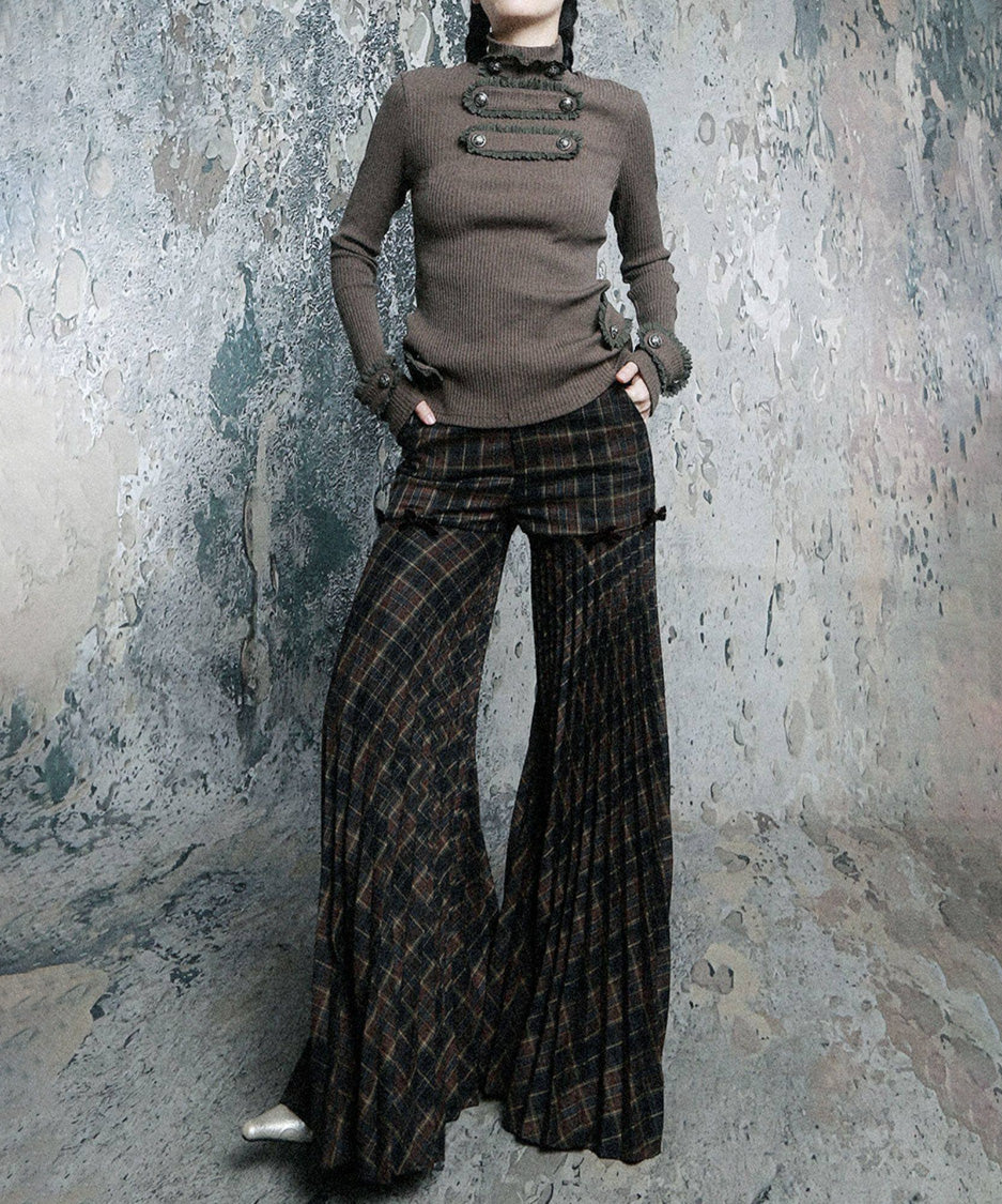 Plaid Flare Ribbon Pants