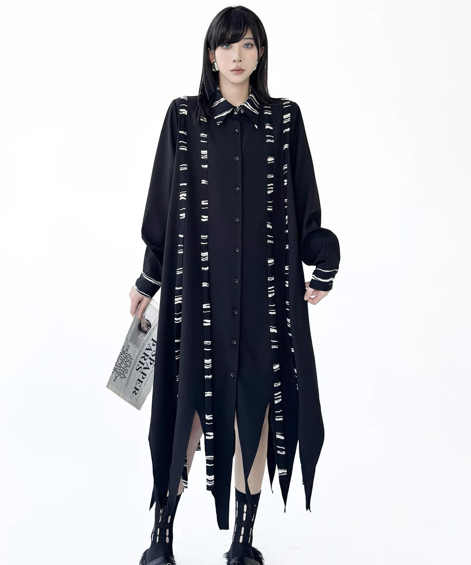 Graphic Stripe Panel Shirt Dress