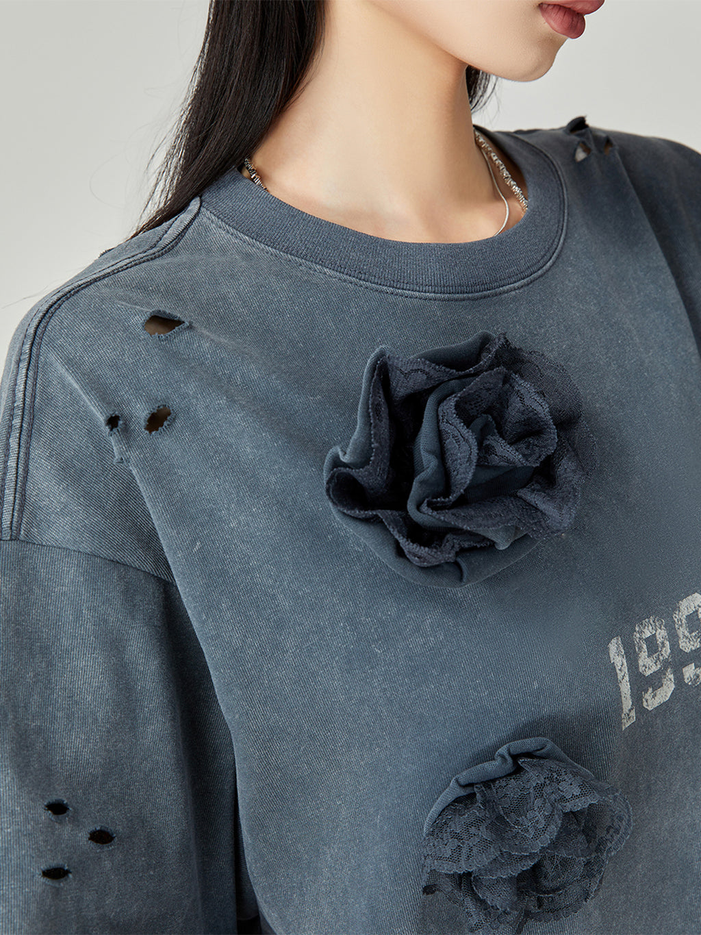 Lace Layered Distressed Top
