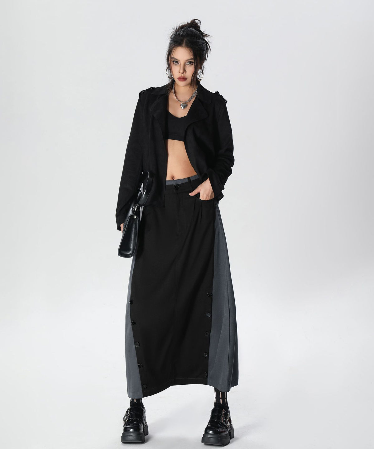 Dual Panel Buttoned Skirt