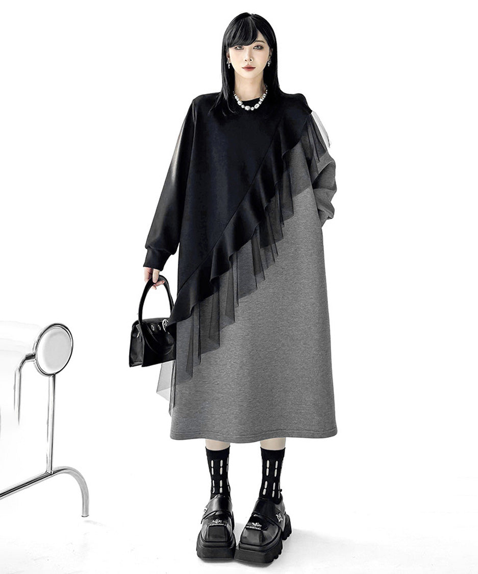 Sheer Frill Panel Cut Dress