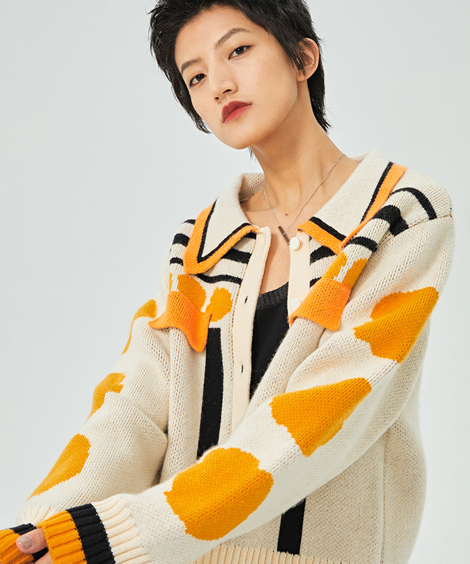 Pattern Knit Collar Cardigan