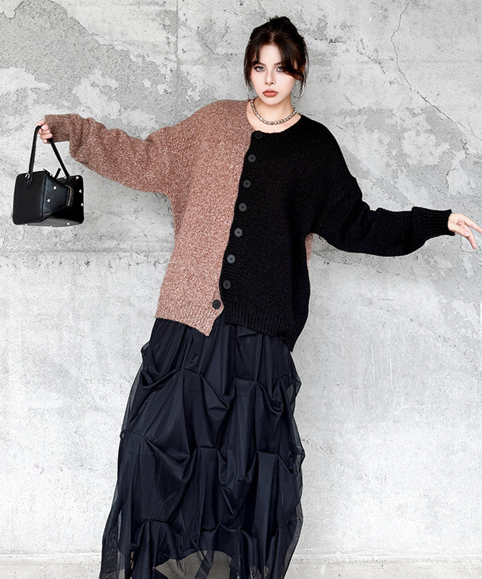 Offset Panel Knit Cardigan