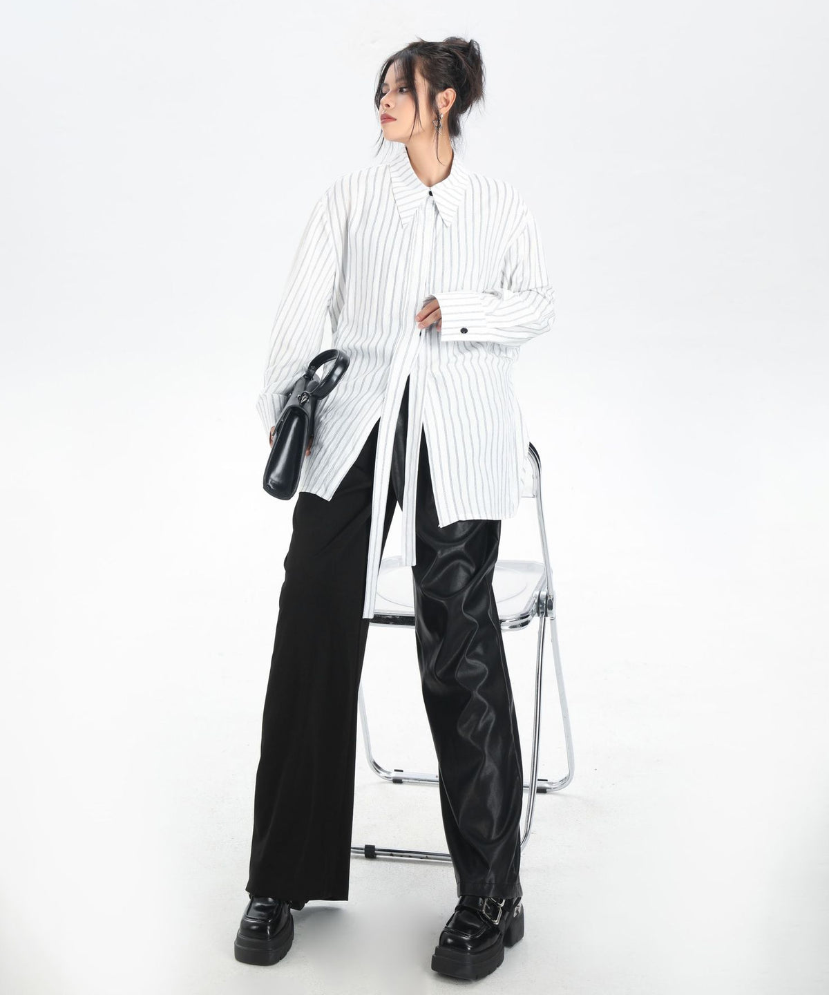 Pinstripe Belted Long Shirt