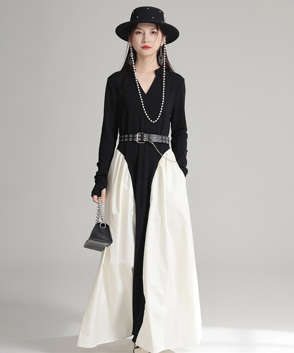 Mono Contrast Panel Dress