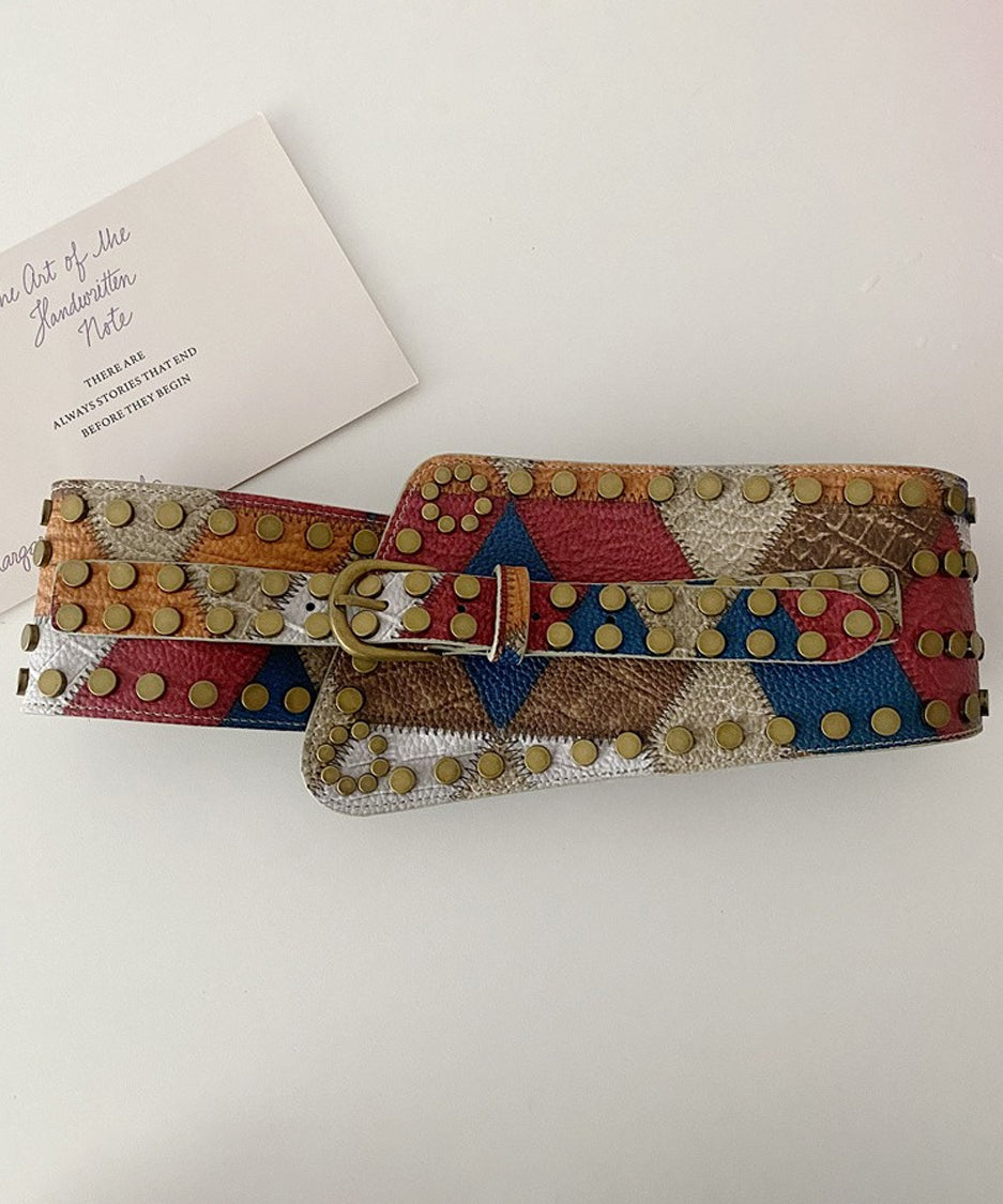 Studded Patchwork Wide Belt
