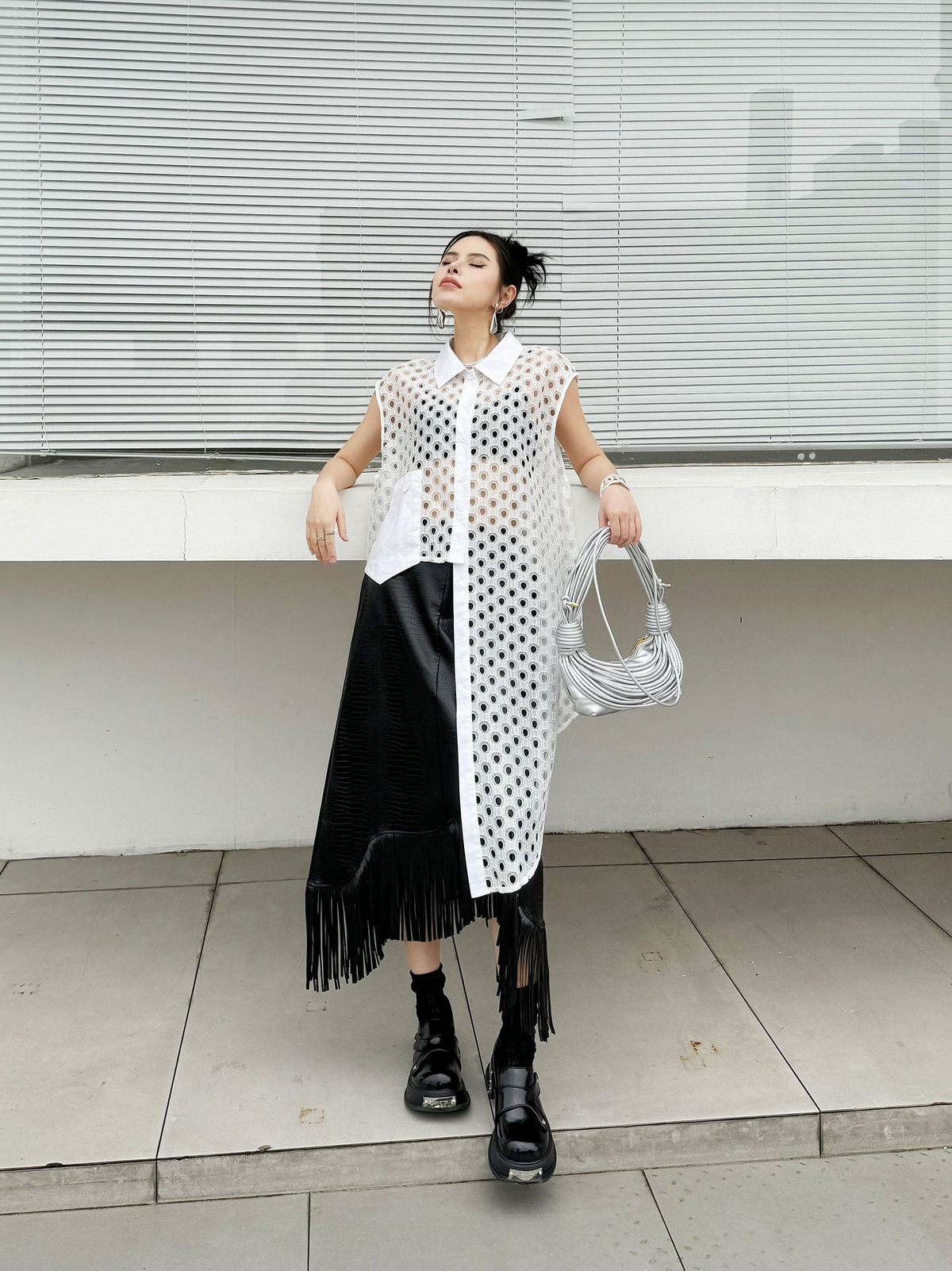 Eyelet Mesh Sleeveless Shirt