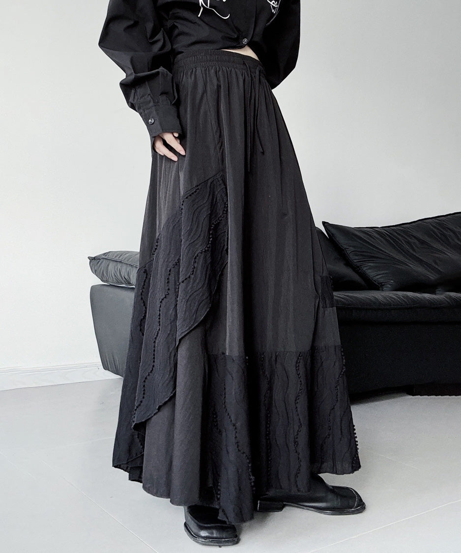 Wave Textured Layered Long Skirt