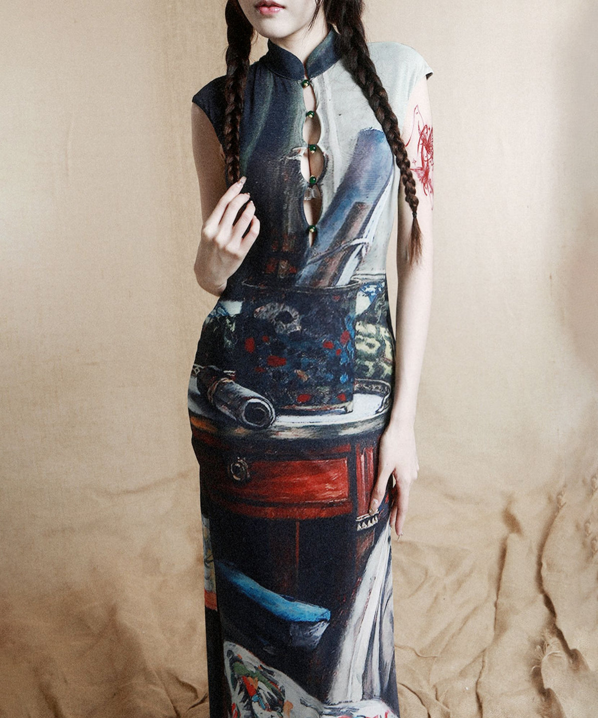 Still Life Print Slim Dress