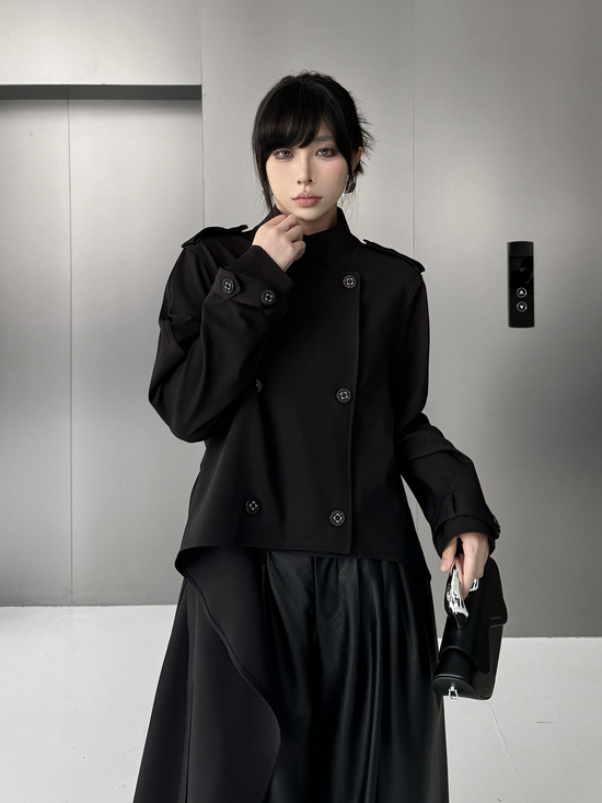 High Neck Draped Trench Coat