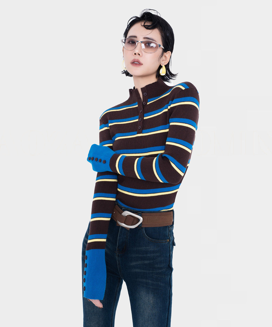 Stripe Thumbhole Rib Top