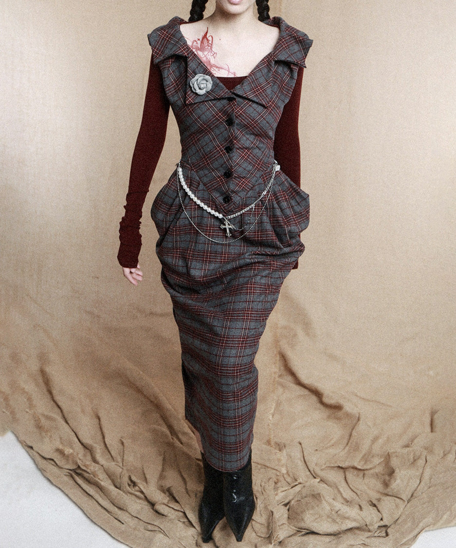 Plaid Draped Corset Dress