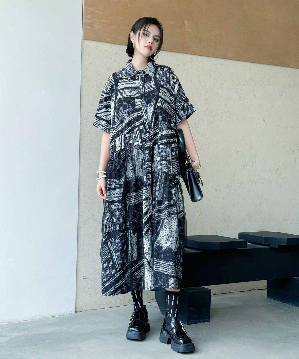 Noir Graphic Shirt Dress
