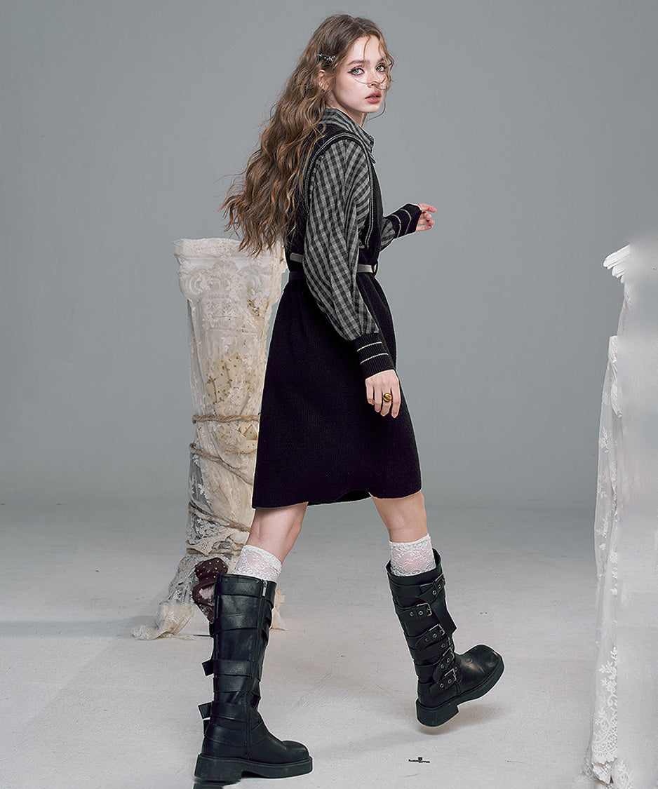 Check Layer Knit Dress