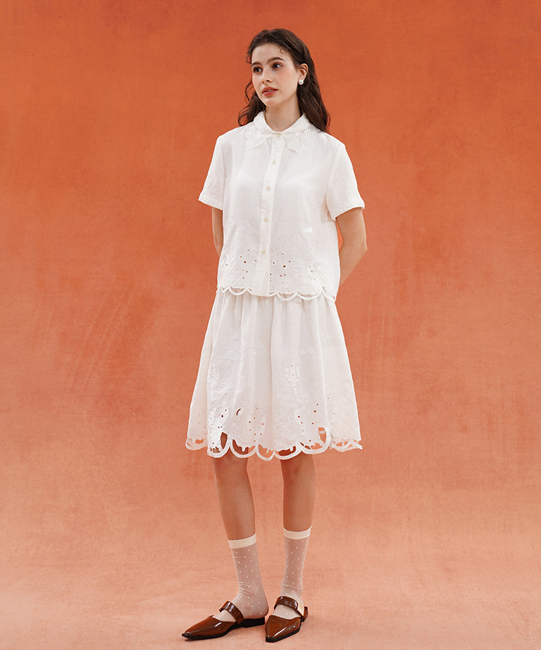 Scallop Embroidered Flare Skirt