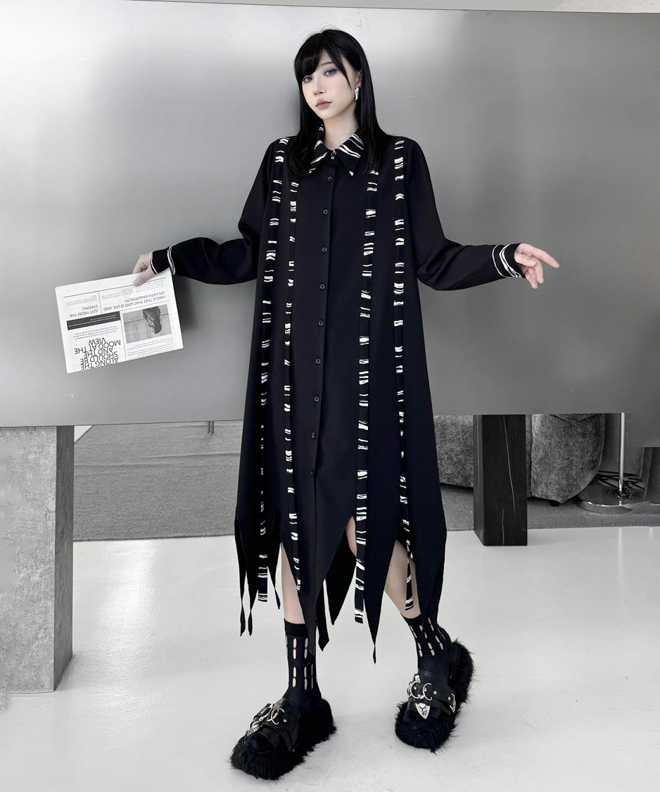 Graphic Stripe Panel Shirt Dress