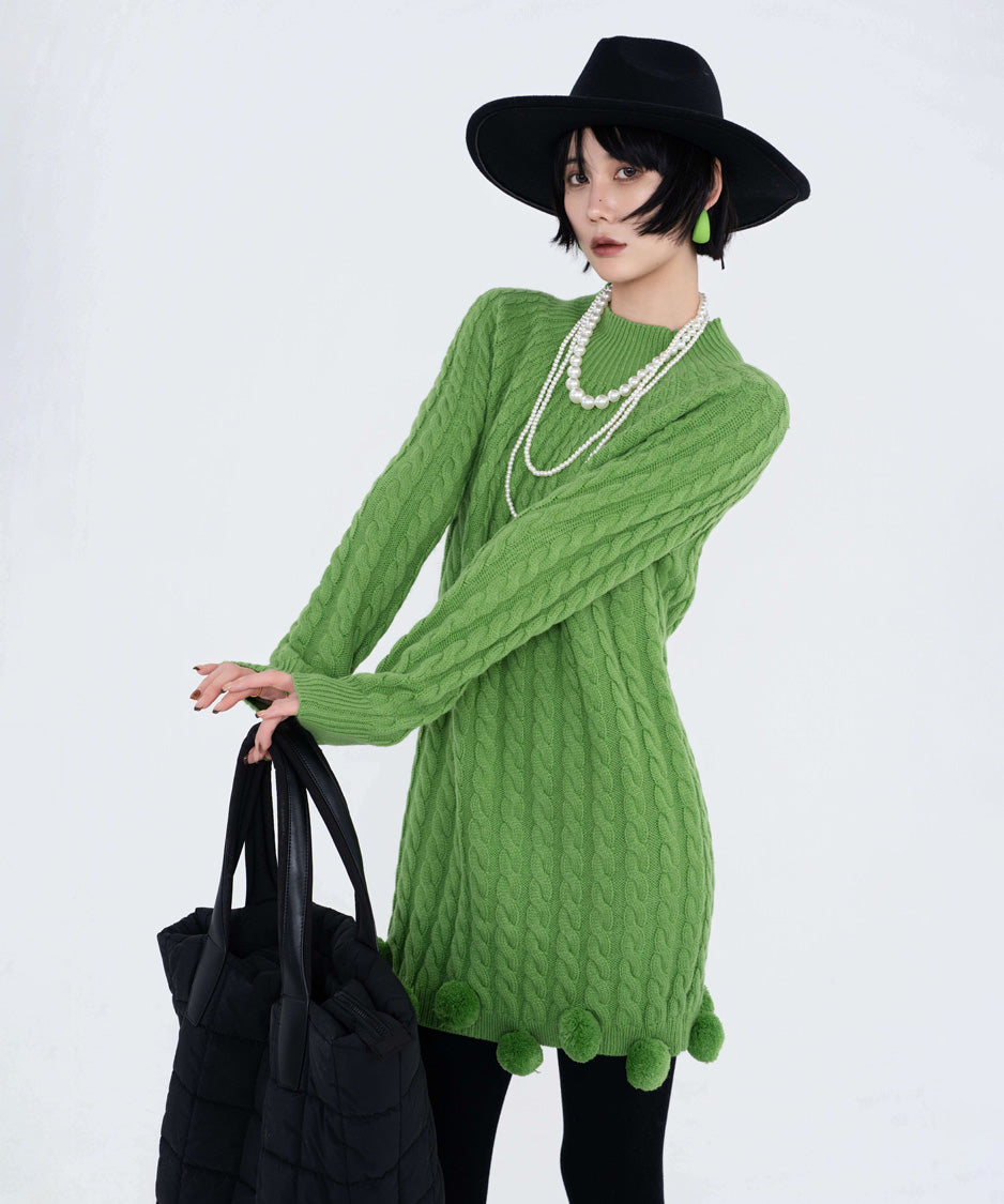 Cable Pom Hem Knit Sweater
