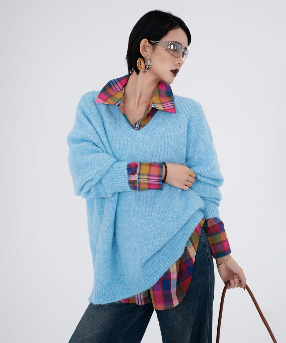 Color Mix Check Blouse