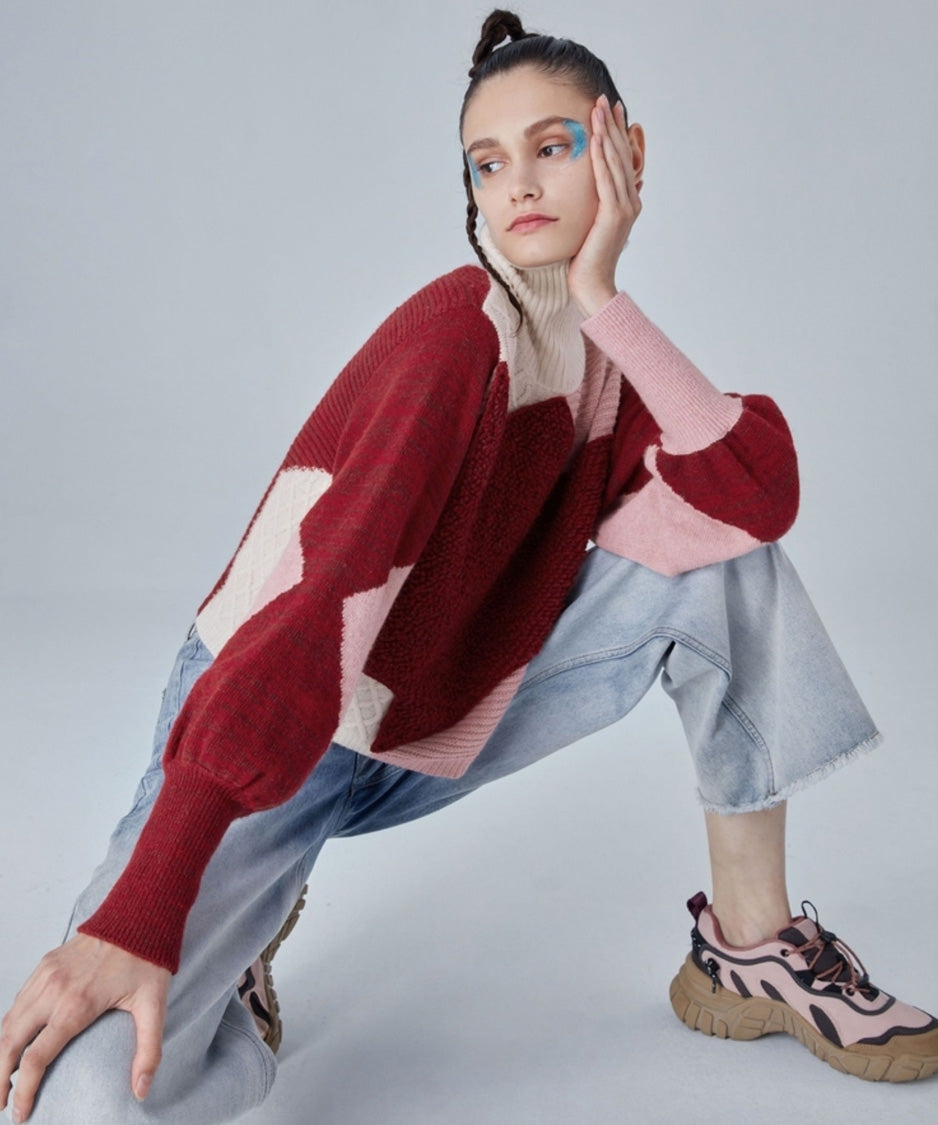 Patch Texture Mix Knit Sweater