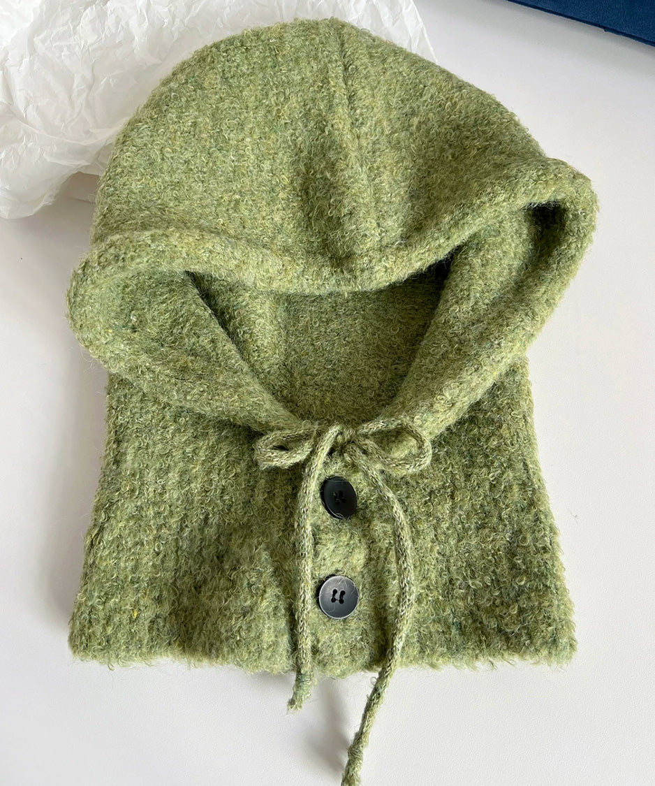 Ribbon Button Knit Balaclava