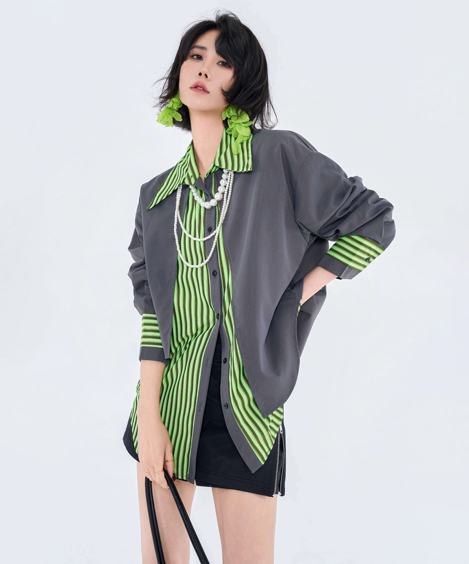 Stripe Collar Panel Blouse