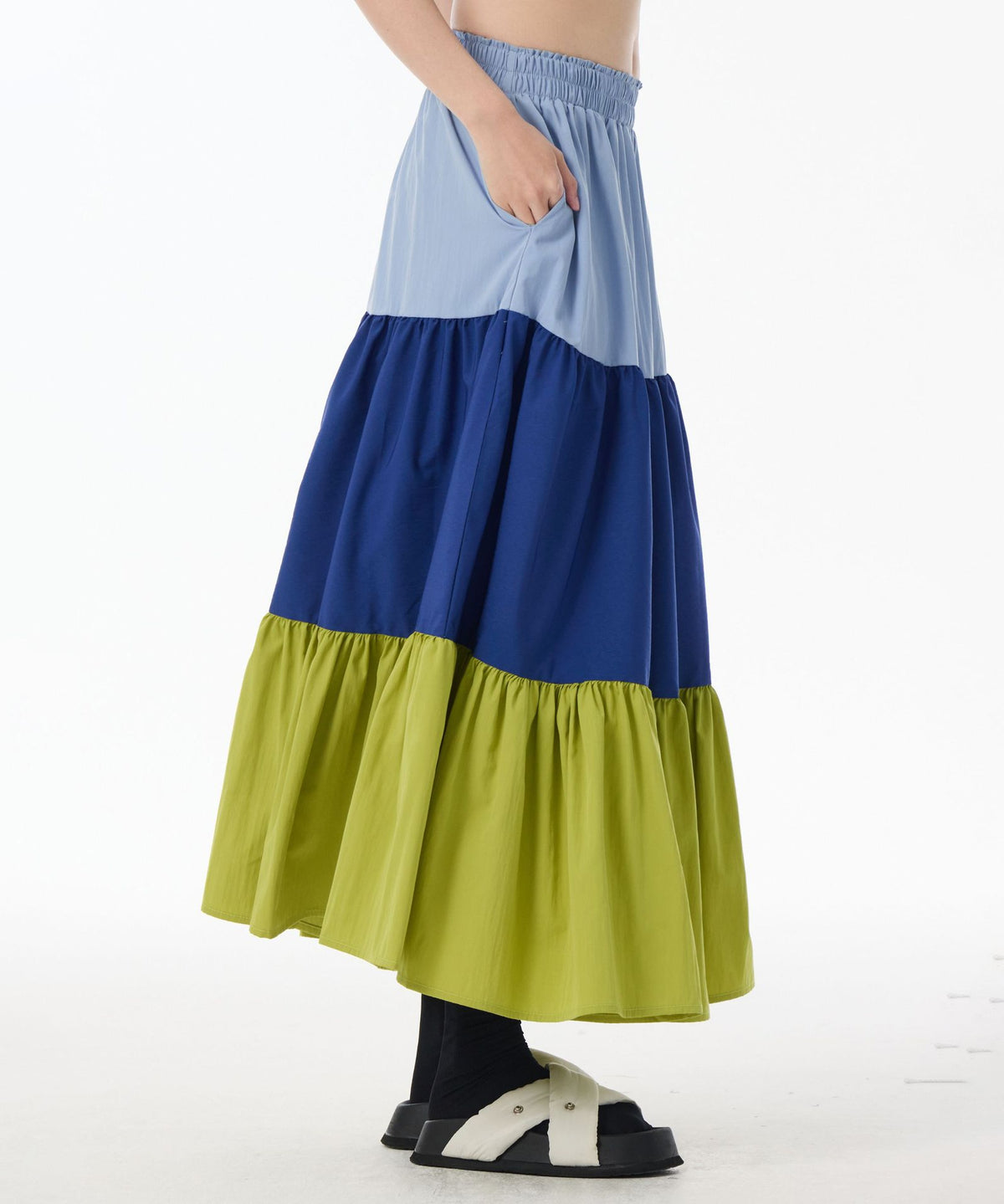 Color Block Tiered Maxi Skirt