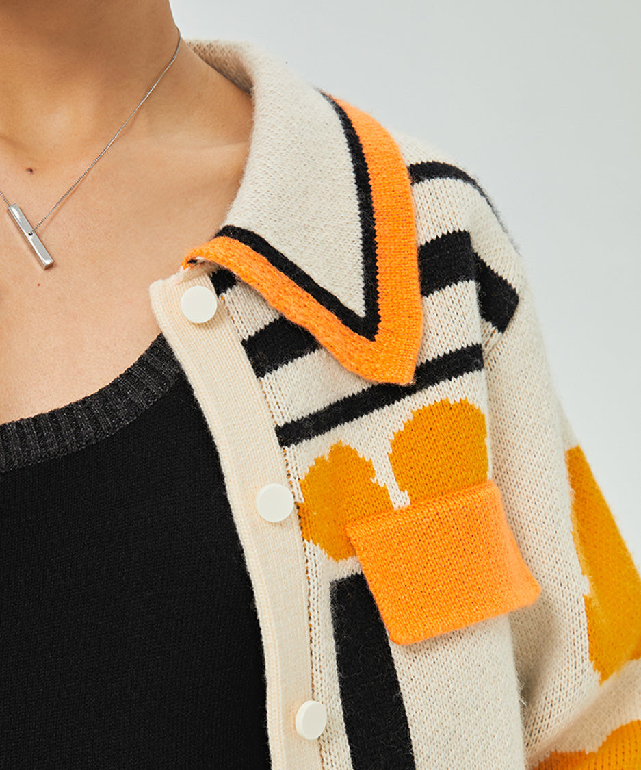 Pattern Knit Collar Cardigan