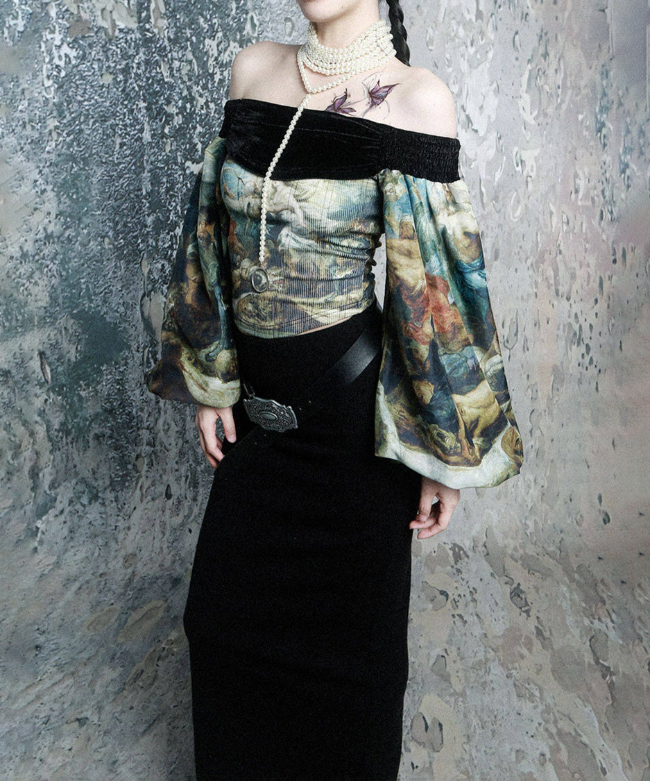 Baroque Art Off Shoulder Volume Top