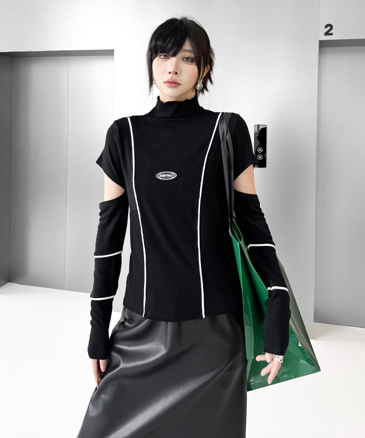 Cut Out Contrast Stitch Top