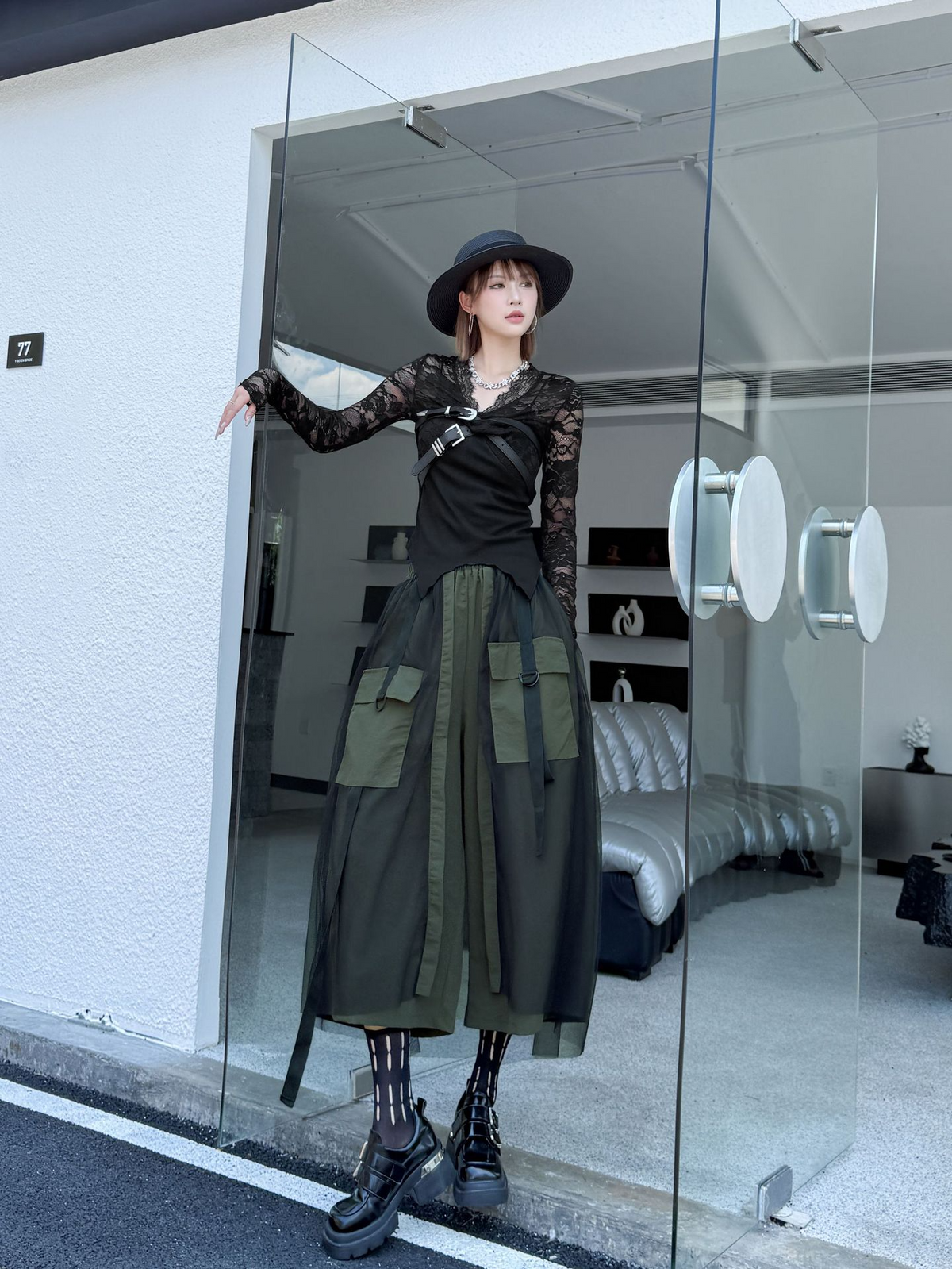 Mesh Cargo Wide Pants