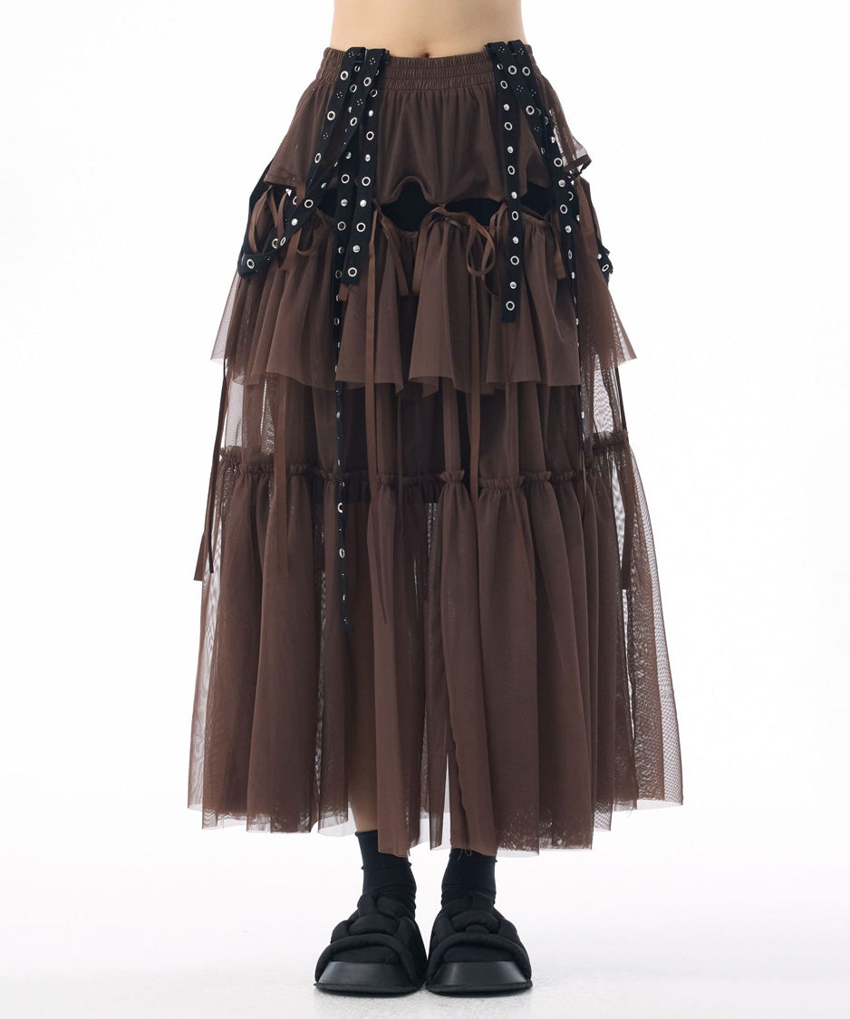 Tiered Mesh Belt Skirt