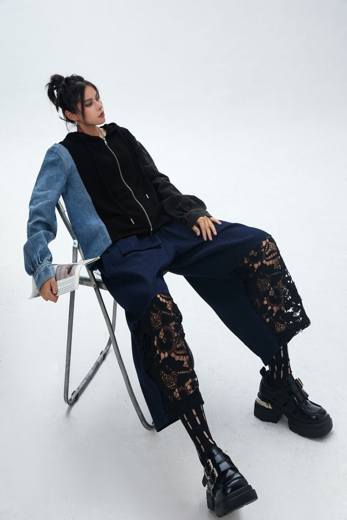 Patchwork Denim Hoodie