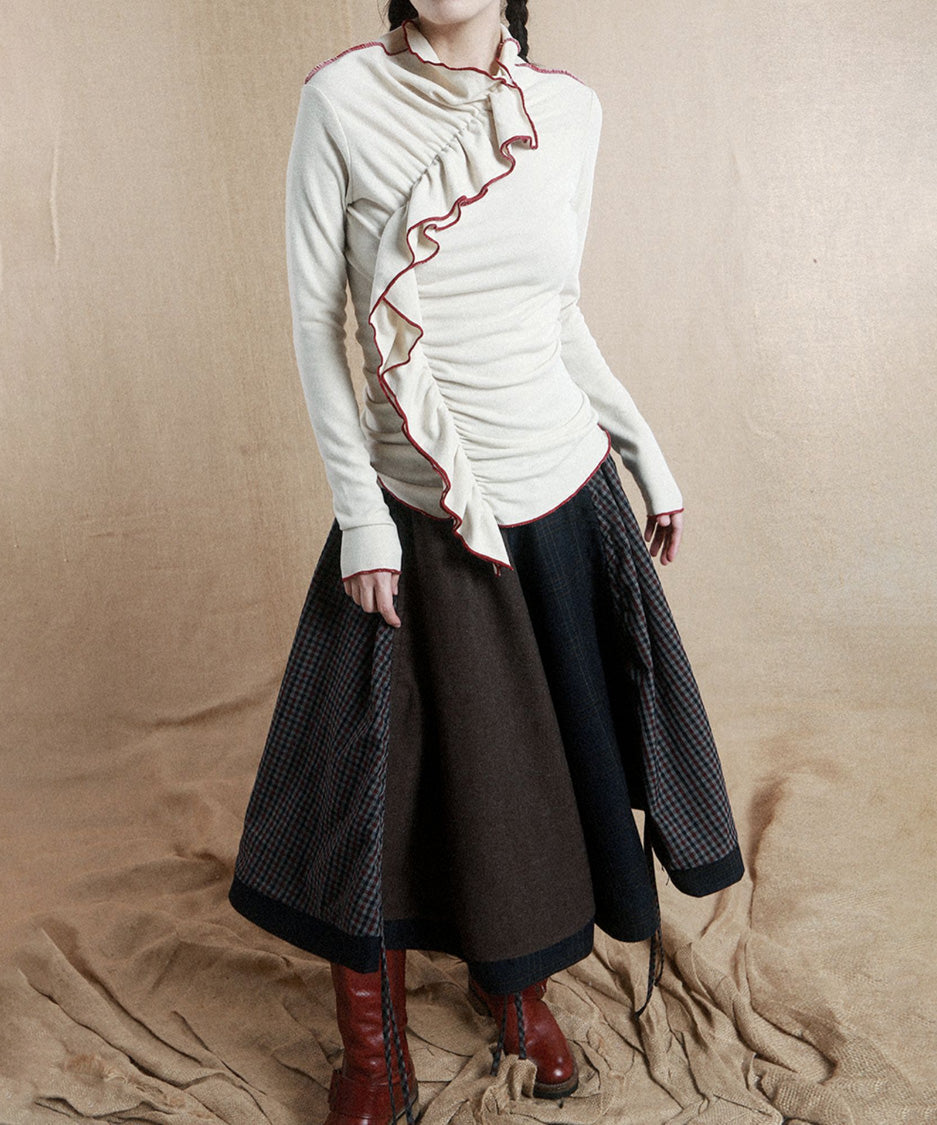 Ruffle Spiral Highneck Top