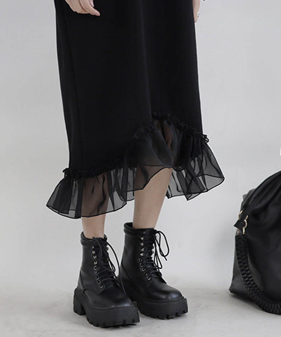 Sheer Frill Sweat Dress