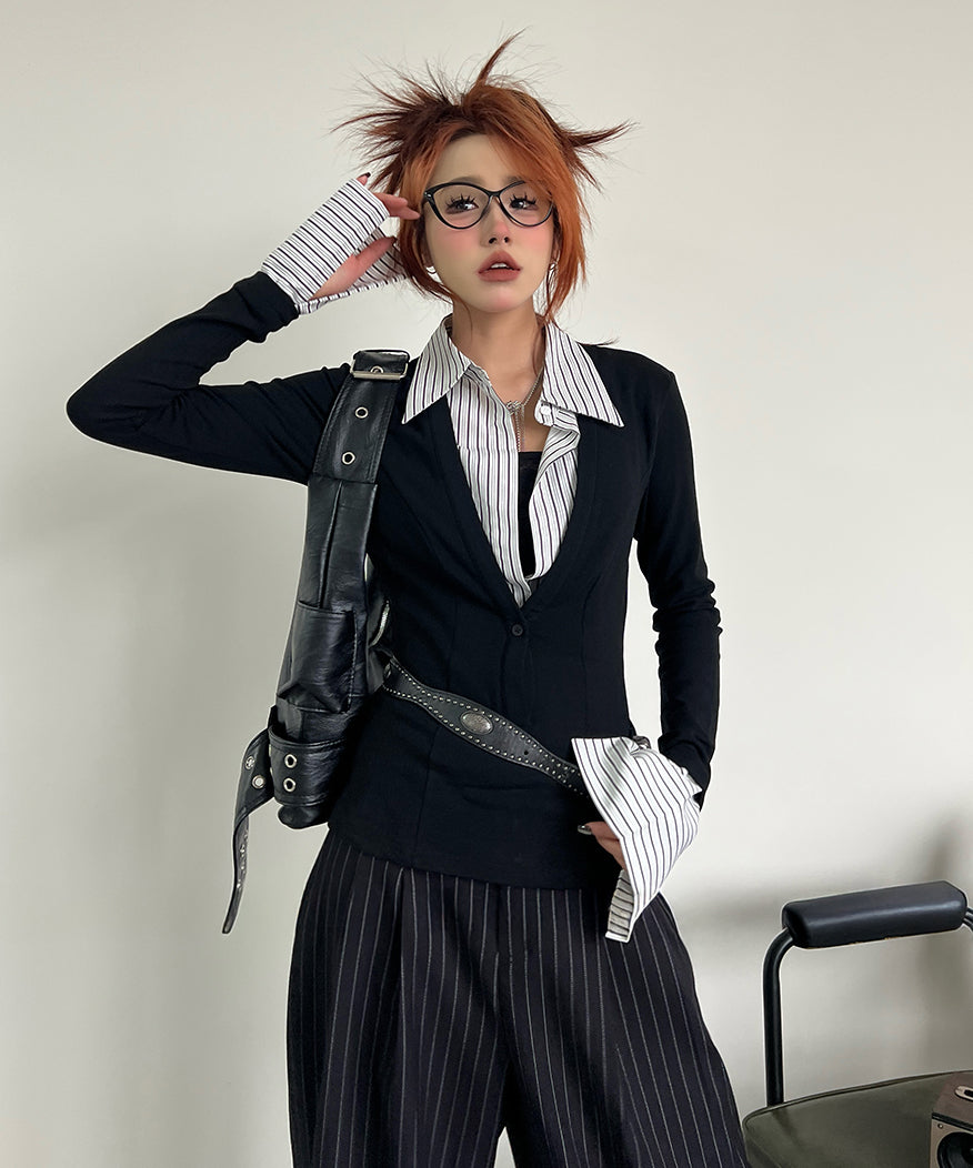Stripe Layered Top & Wide Pinstripe Pants Series