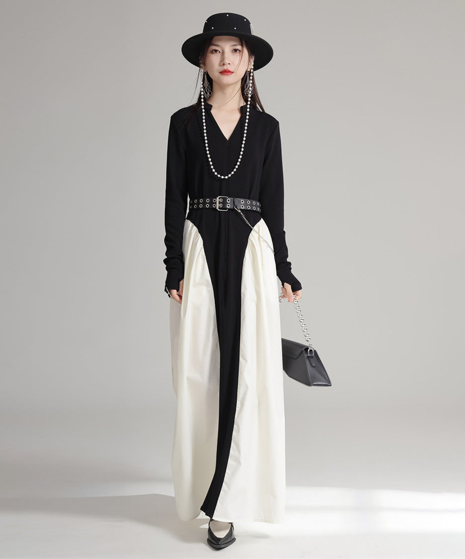 Mono Contrast Panel Dress