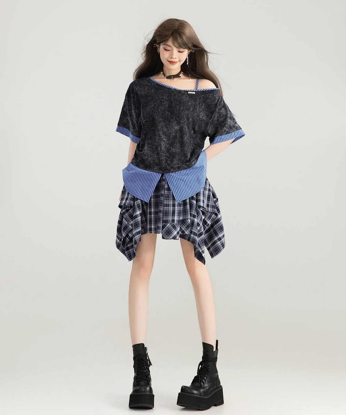 Multi-Drape Plaid Mini Skirt