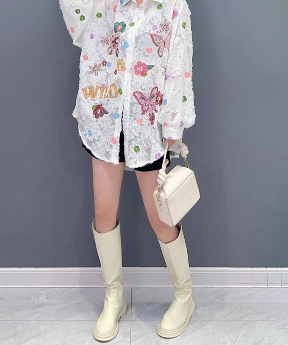 Floral Butterfly Fringe Blouse