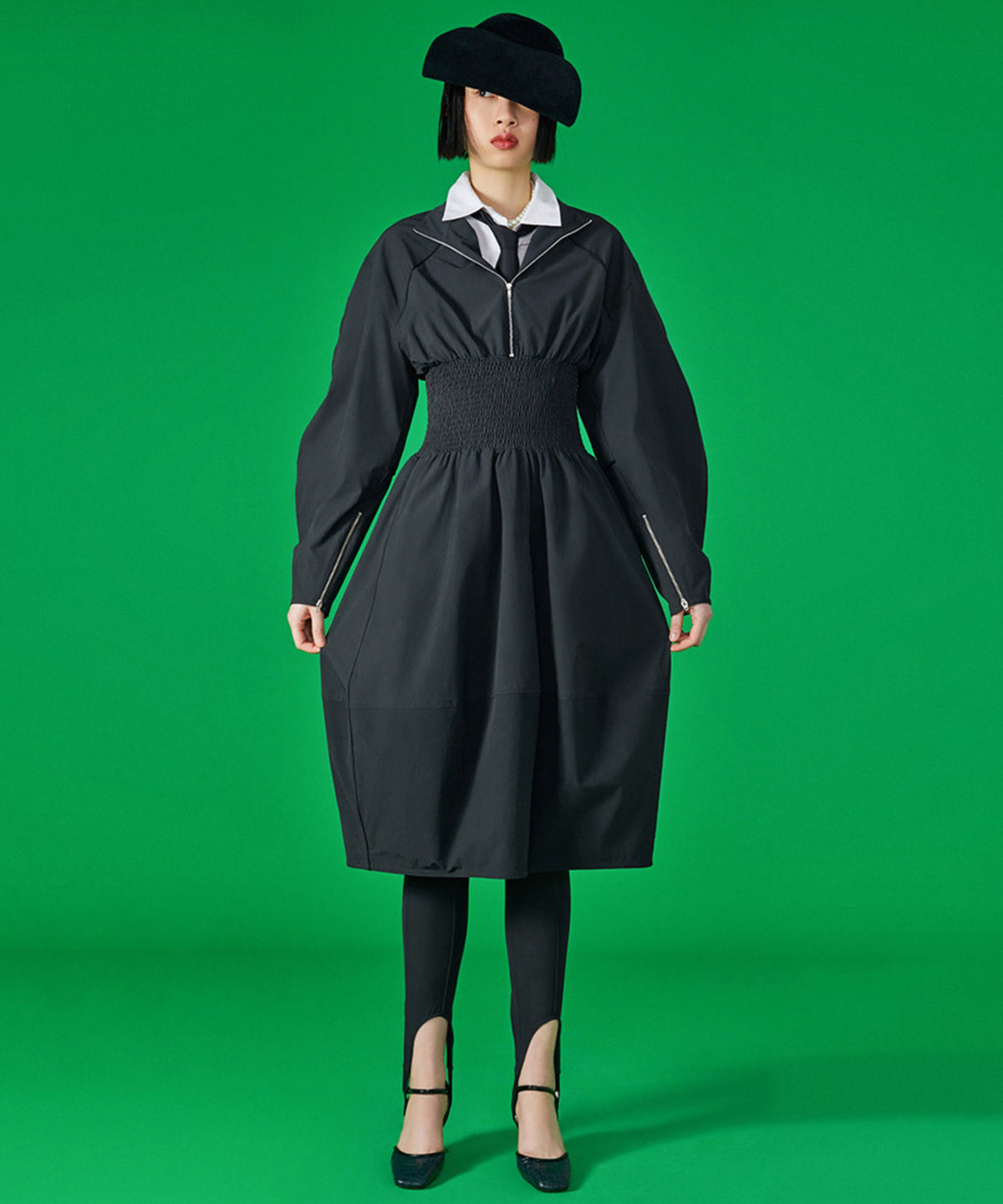 Zip High Neck Balloon Dress