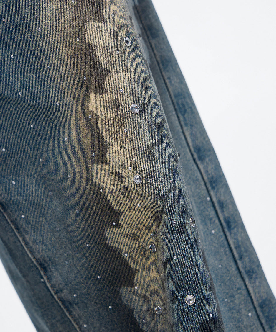 Crystal Dust Washed Wide Denim Pants